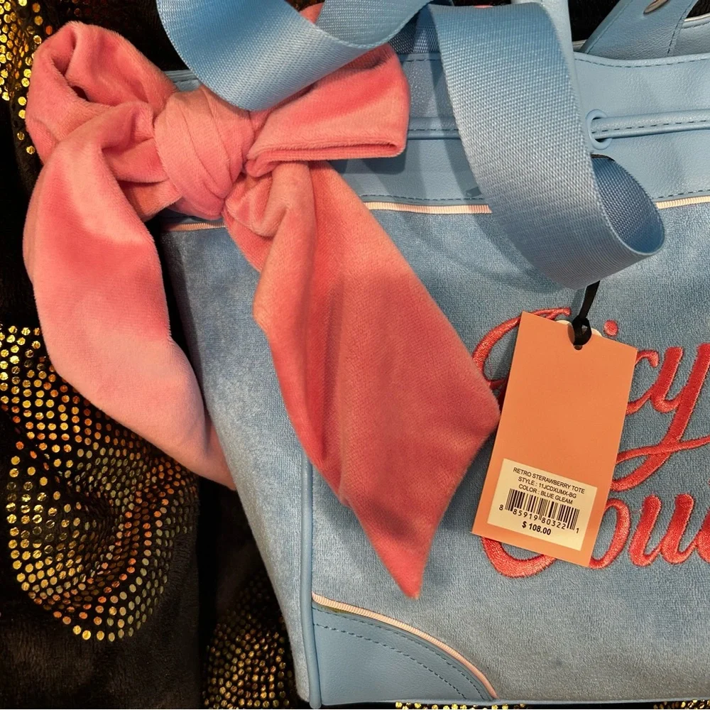 Juicy Couture Powder Blue Daydreamer with Pink Bow & Strawberry Embroidery - Picture 3 of 7